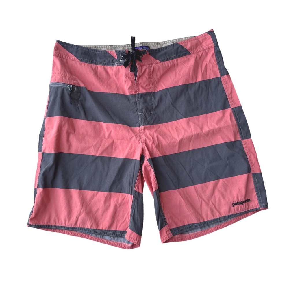Patagonia Wavefarer Board Shorts Striped Sz 35 Surf Swim Trunks Gorpcore Outdoor